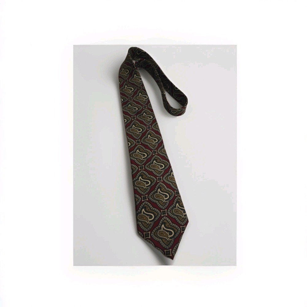 Christian Dior Monsieur Silk Tie Burgundy Paisley Geometric Vintage Men's... - Picture 4 of 5